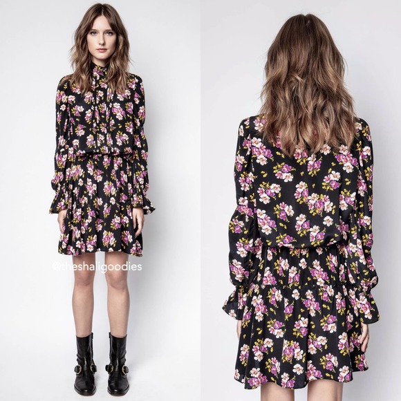 ZADIG & VOLTAIRE Rabbi Peonies Dress Floral Silk Mini - Picture 2 of 8